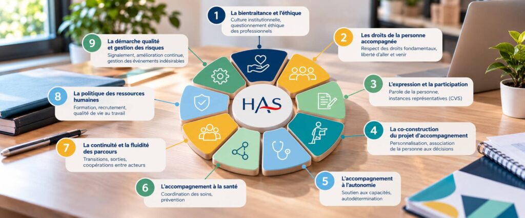 Les 9 thématiques du référentiel HAS pour l’évaluation des ESSMS